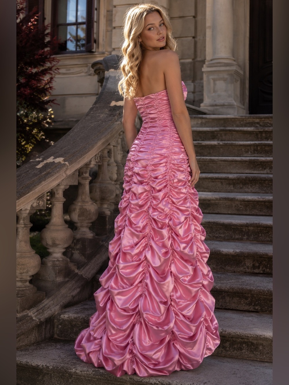 Vintage Jessica McClintock Pink Strapless Satin Ball Gown Ruched Prom Dress 10